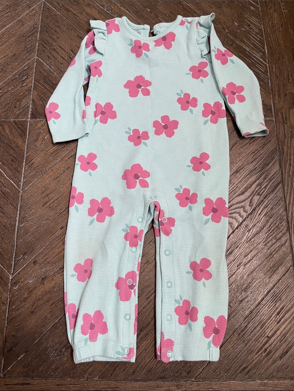 Just One You Long-Sleeve Mint Green Floral Romper 18M